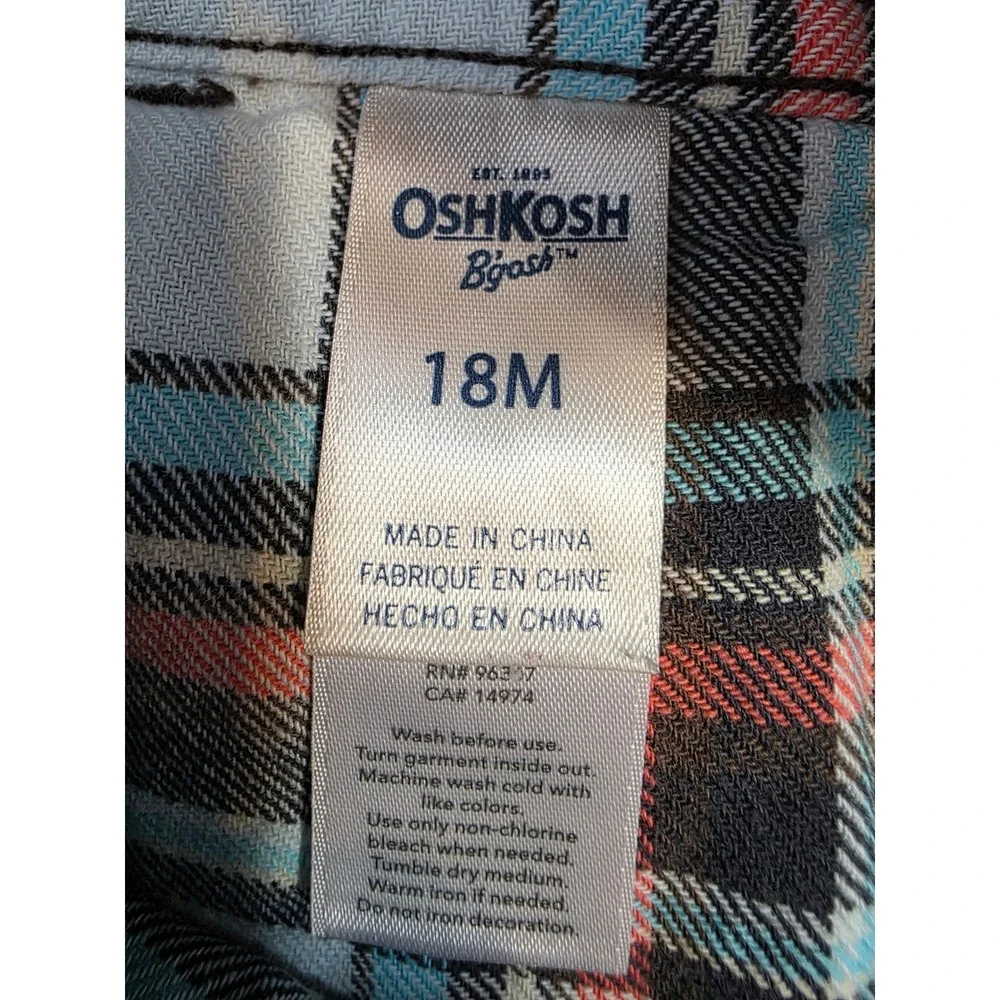 OSHKOSH B'GOSH Boys Corduroy Overalls 18M Plaid Lined Preppy Classic / B67